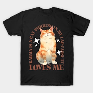 Cute Watercolor Cat Purring and Karma Lover Retro Style T-Shirt